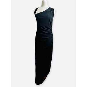 Candalite Stretch Knit Evening Cocktail Gown Black Glitter Ruched Waist Size L